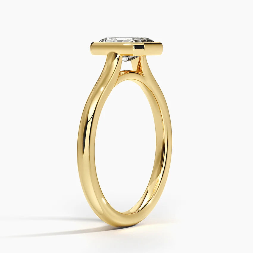 Bezel Lab Grown Diamond Engagement Ring 18K Gold - Radiant