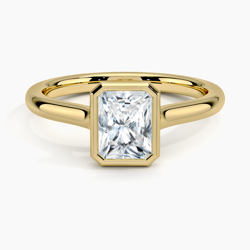 Bezel Lab Grown Diamond Engagement Ring 18K Gold - Radiant