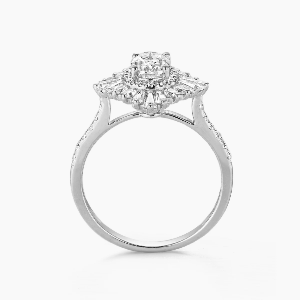 Caline Pave Vintage Halo Accents Lab Grown Diamond Engagement Ring in 18K Gold - Oval