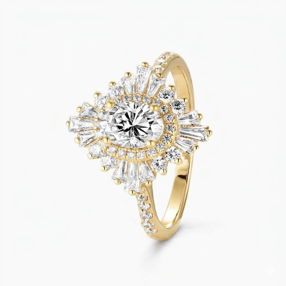 Caline Pave Vintage Halo Accents Lab Grown Diamond Engagement Ring in 18K Gold - Oval