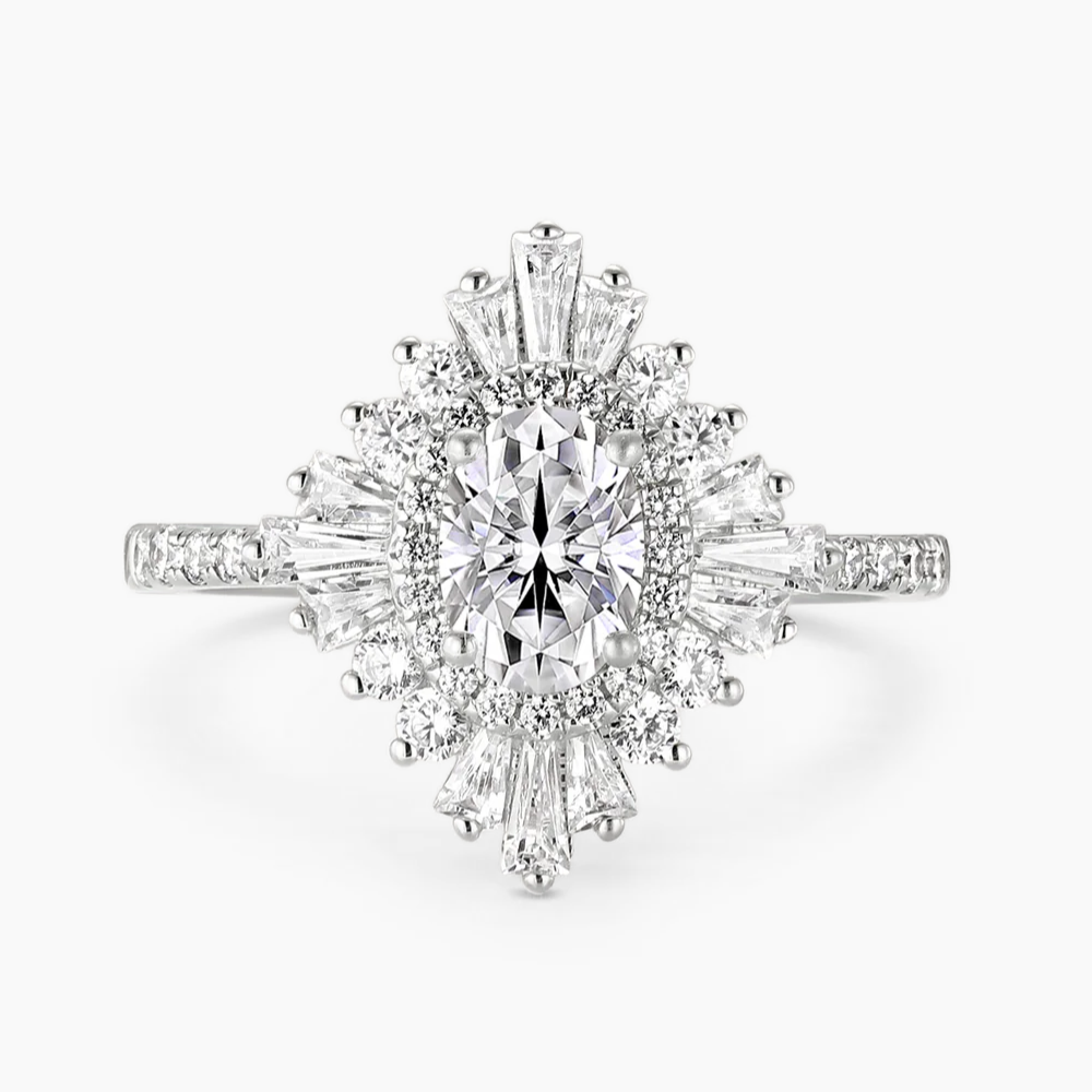 Caline Pave Vintage Halo Accents Lab Grown Diamond Engagement Ring in 18K Gold - Oval