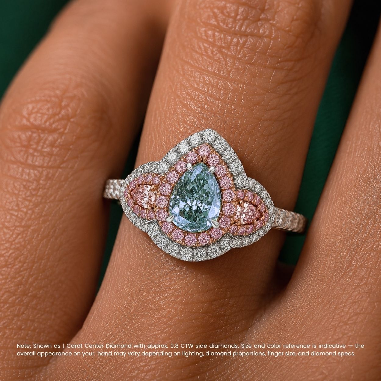 Michaela Halo Pave Accents (White and Pink Side Diamonds) Fancy Blue Pear Lab Diamond Ring in White Gold 18K