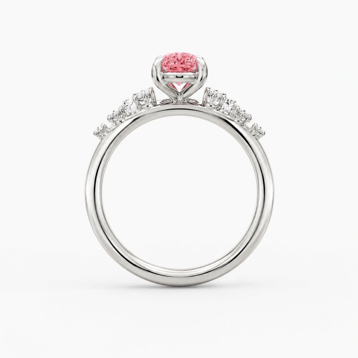 Gaia Accents (Round Side Diamonds) Fancy Pink Oval Lab Diamond Ring in White Gold 18K