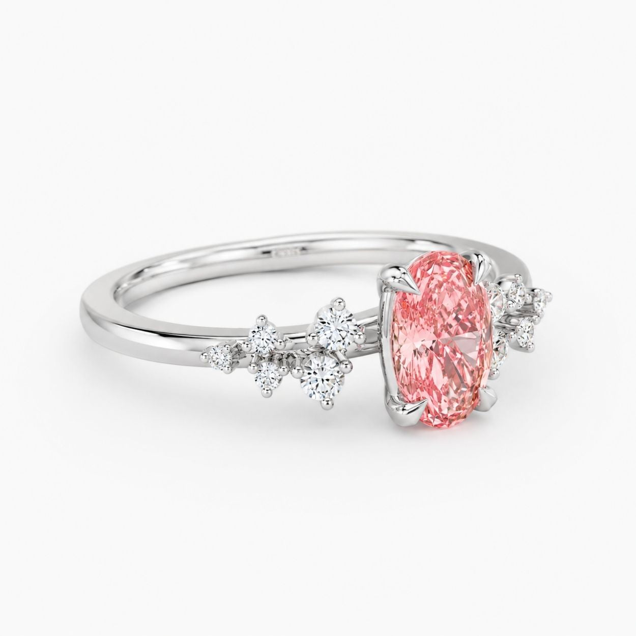 Gaia Accents (Round Side Diamonds) Fancy Pink Oval Lab Diamond Ring in White Gold 18K