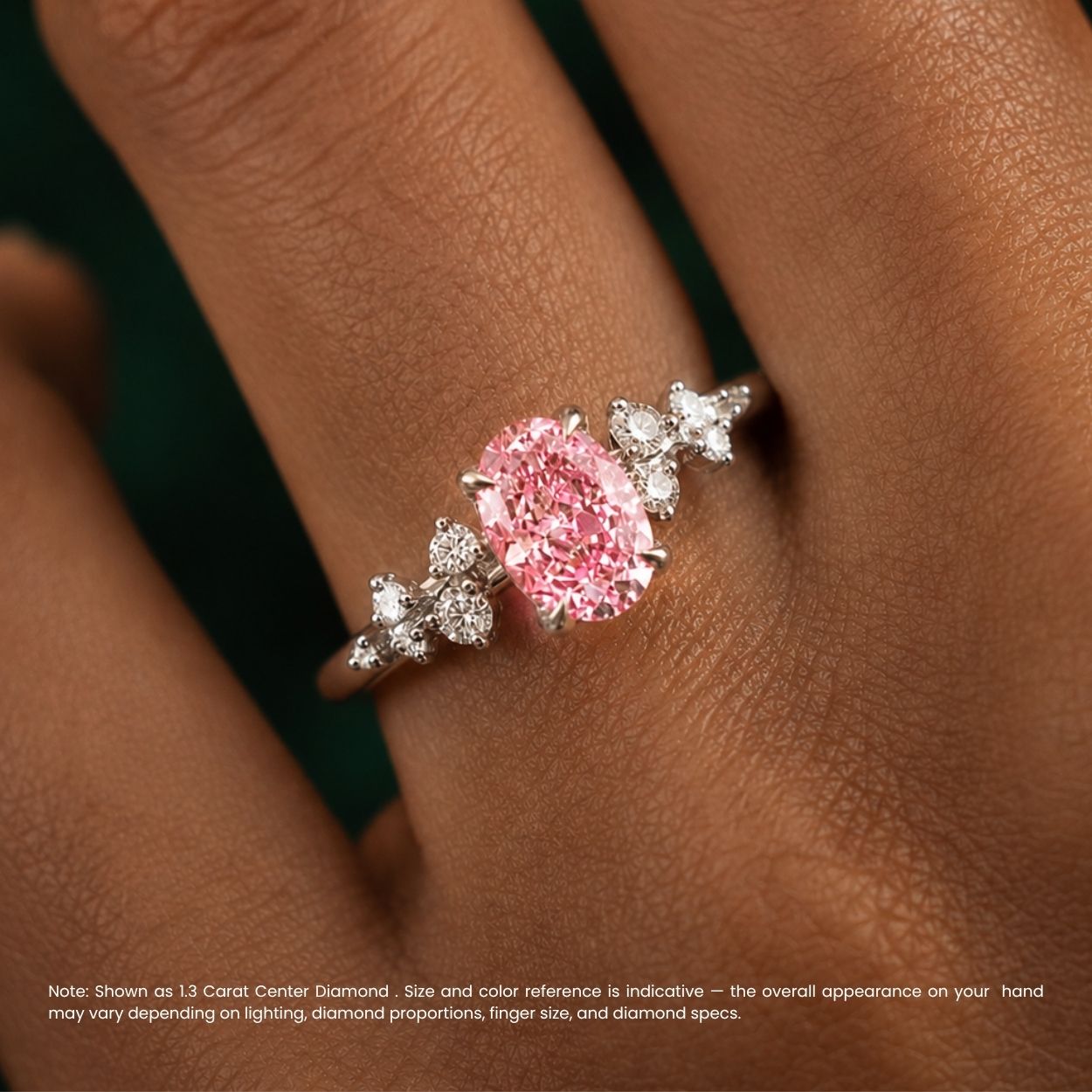 Gaia Accents (Round Side Diamonds) Fancy Pink Oval Lab Diamond Ring in White Gold 18K