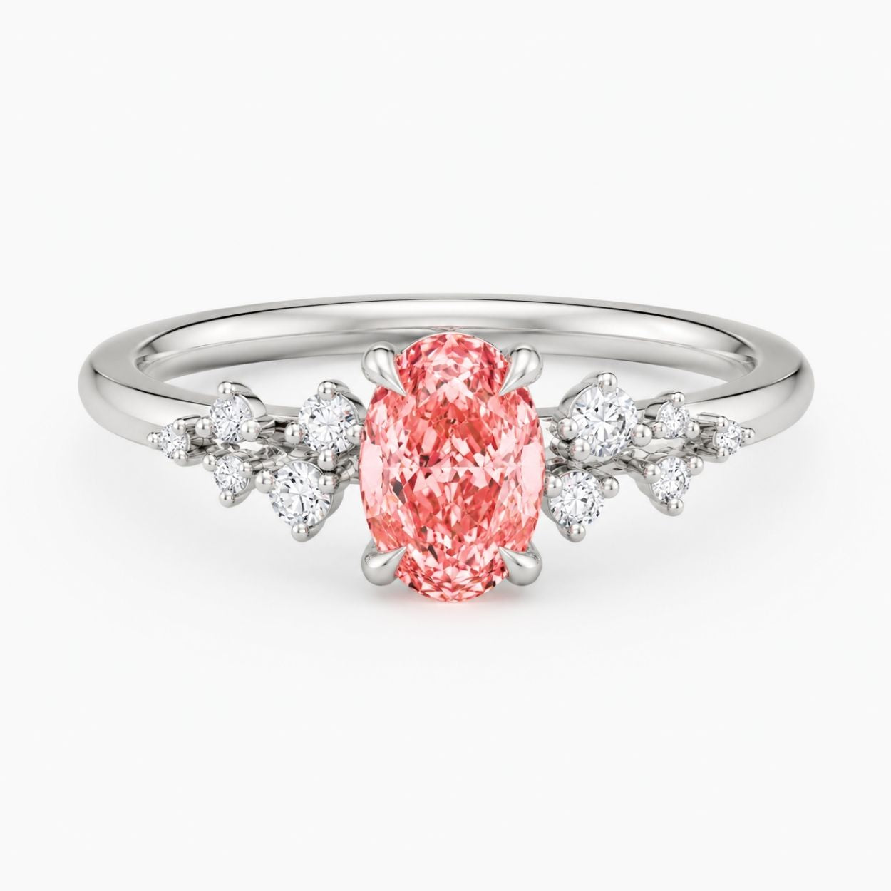 Gaia Accents (Round Side Diamonds) Fancy Pink Oval Lab Diamond Ring in White Gold 18K