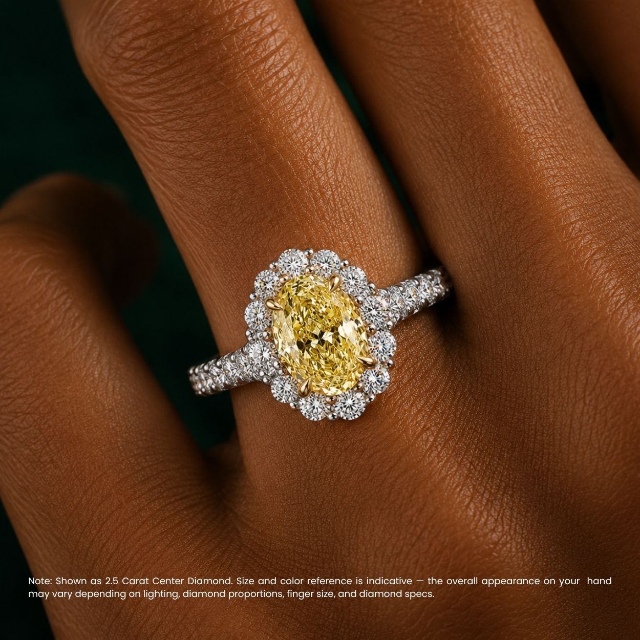 Halo Pave Fancy Yellow Oval Lab Grown Diamond Ring in White Gold 18K
