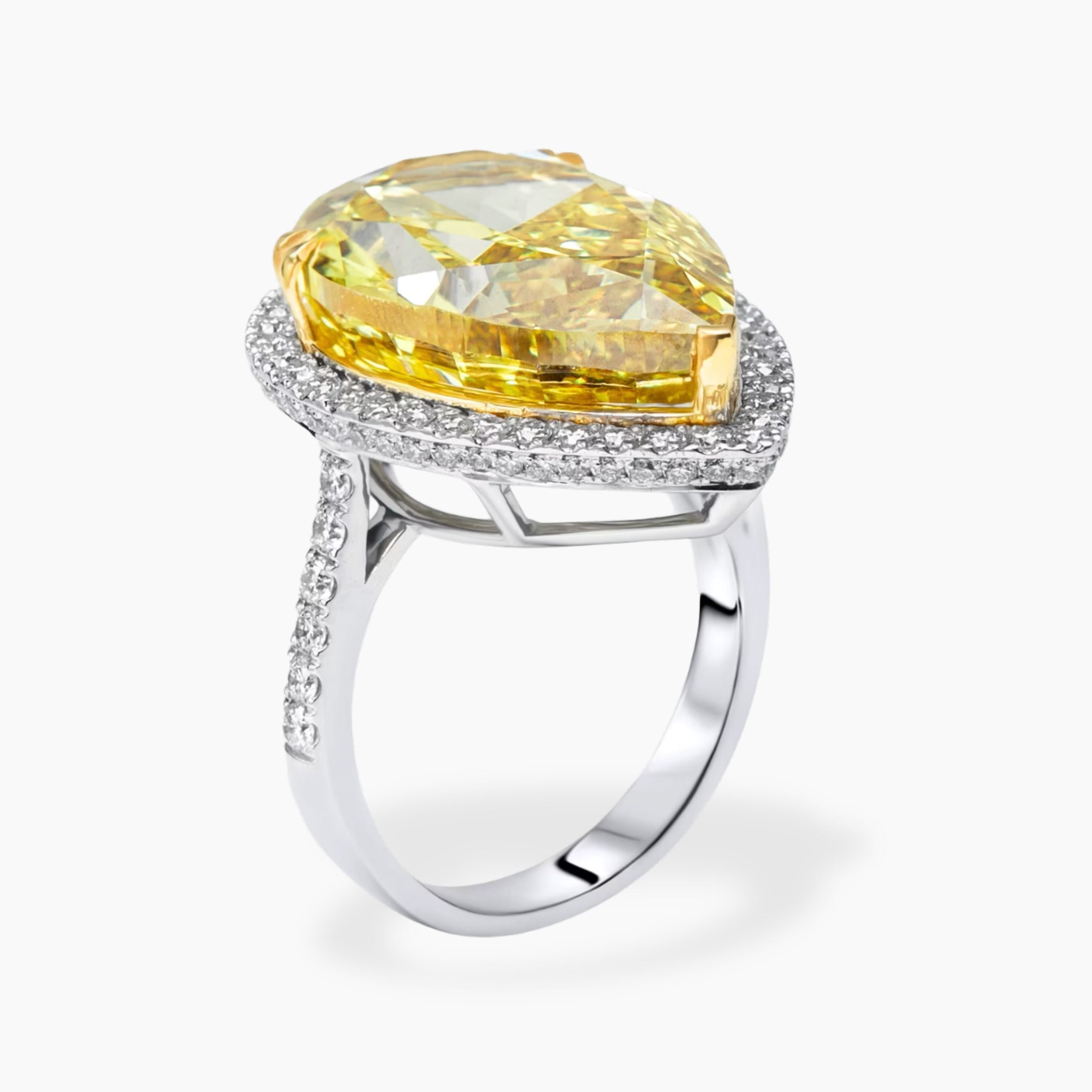 Halo Pave Fancy Yellow Pear Lab Grown Diamond Ring in White Gold 18K
