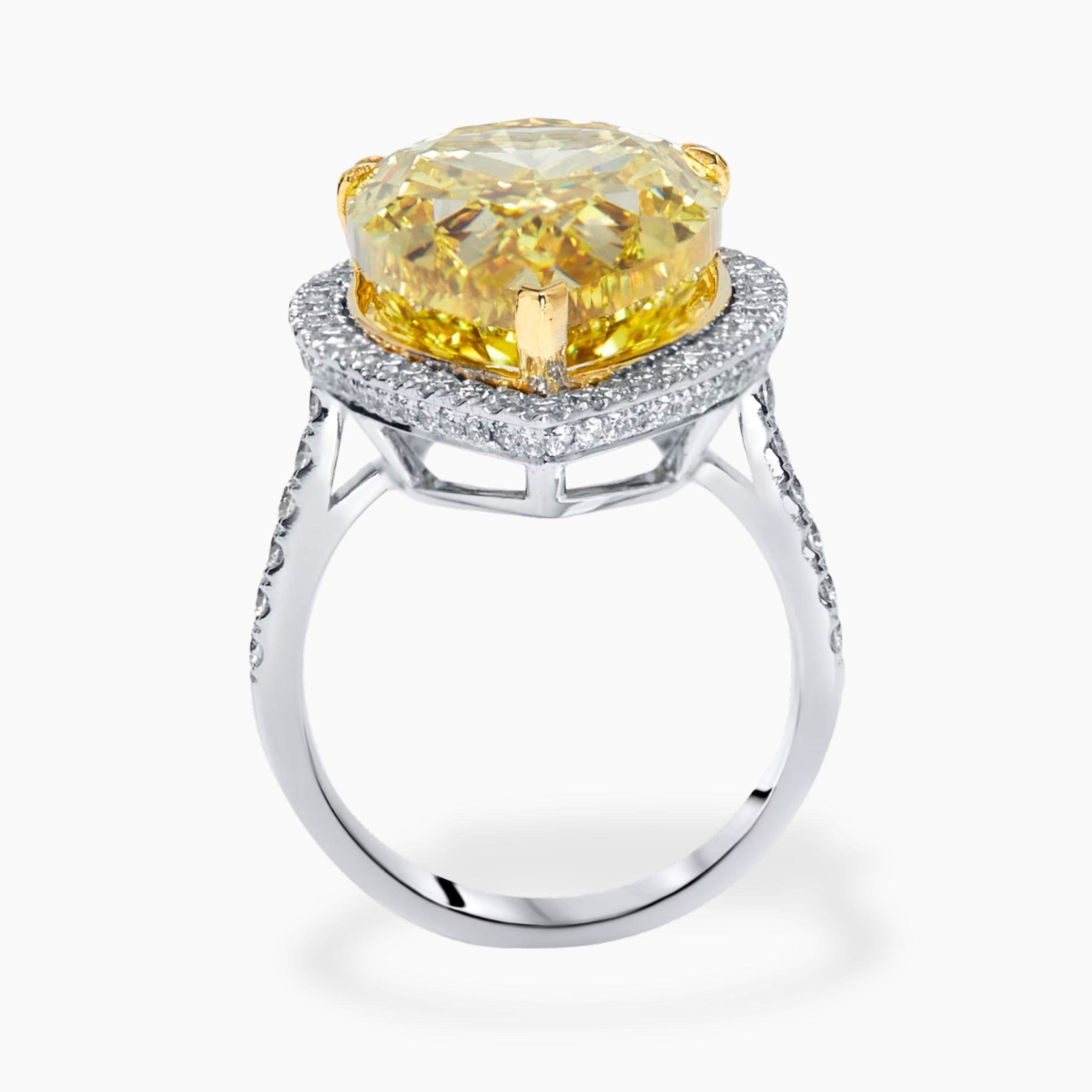 Halo Pave Fancy Yellow Pear Lab Grown Diamond Ring in White Gold 18K