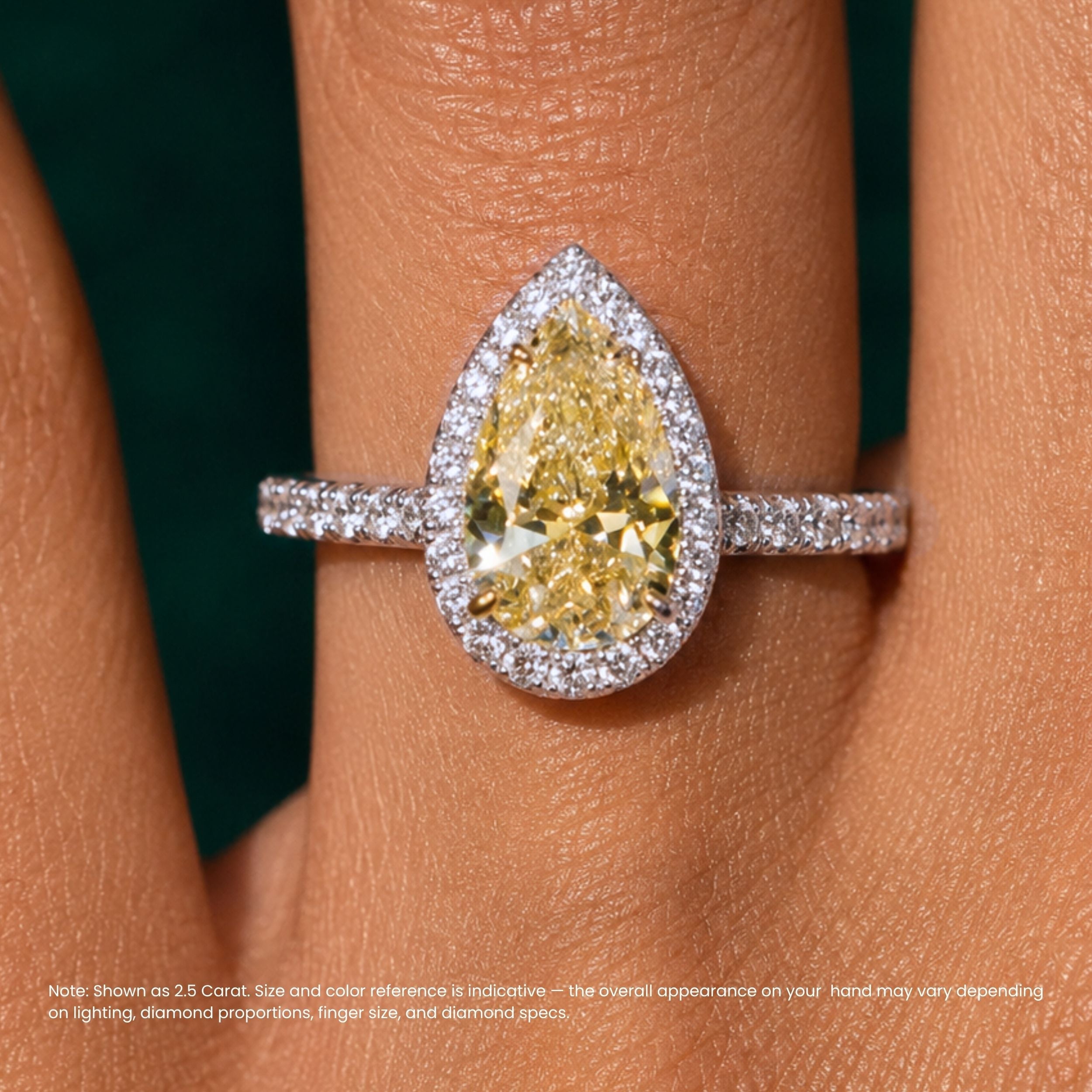 Halo Pave Fancy Yellow Pear Lab Grown Diamond Ring in White Gold 18K