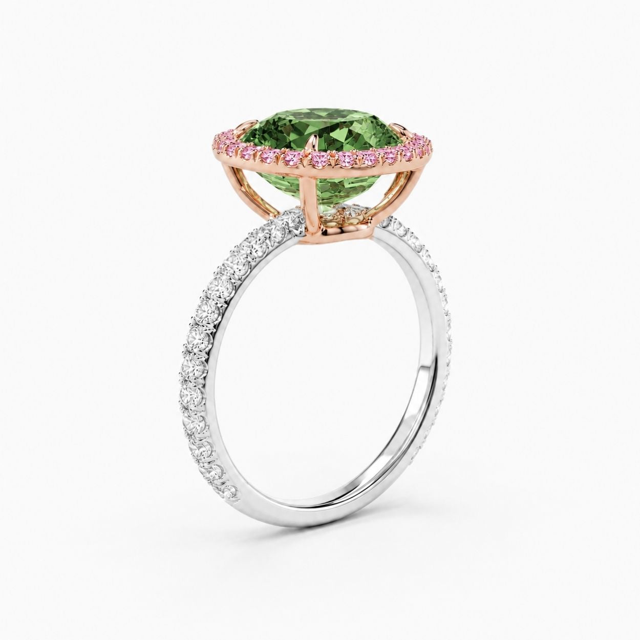 Halo Pave Fancy Green Cushion Lab Grown Diamond Ring in White Gold 18K