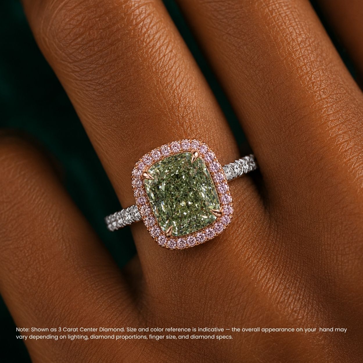 Halo Pave Fancy Green Cushion Lab Grown Diamond Ring in White Gold 18K