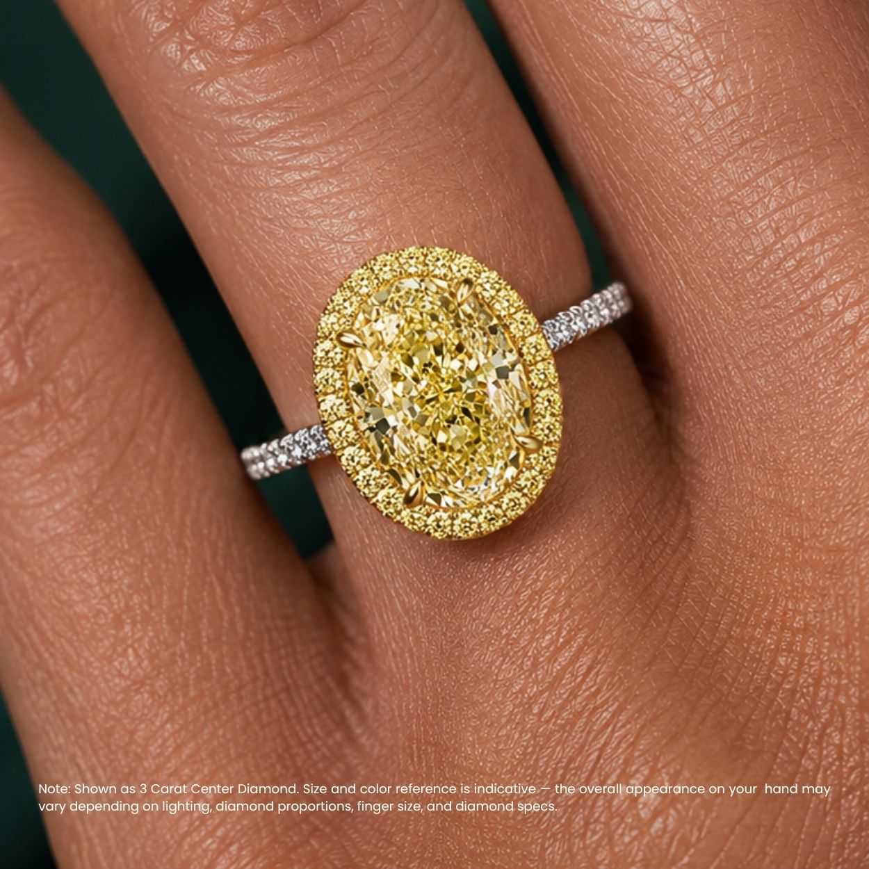 Halo Pave (Yellow Halo Diamonds) Fancy Yellow Oval Lab Grown Diamond Ring in White Gold 18K