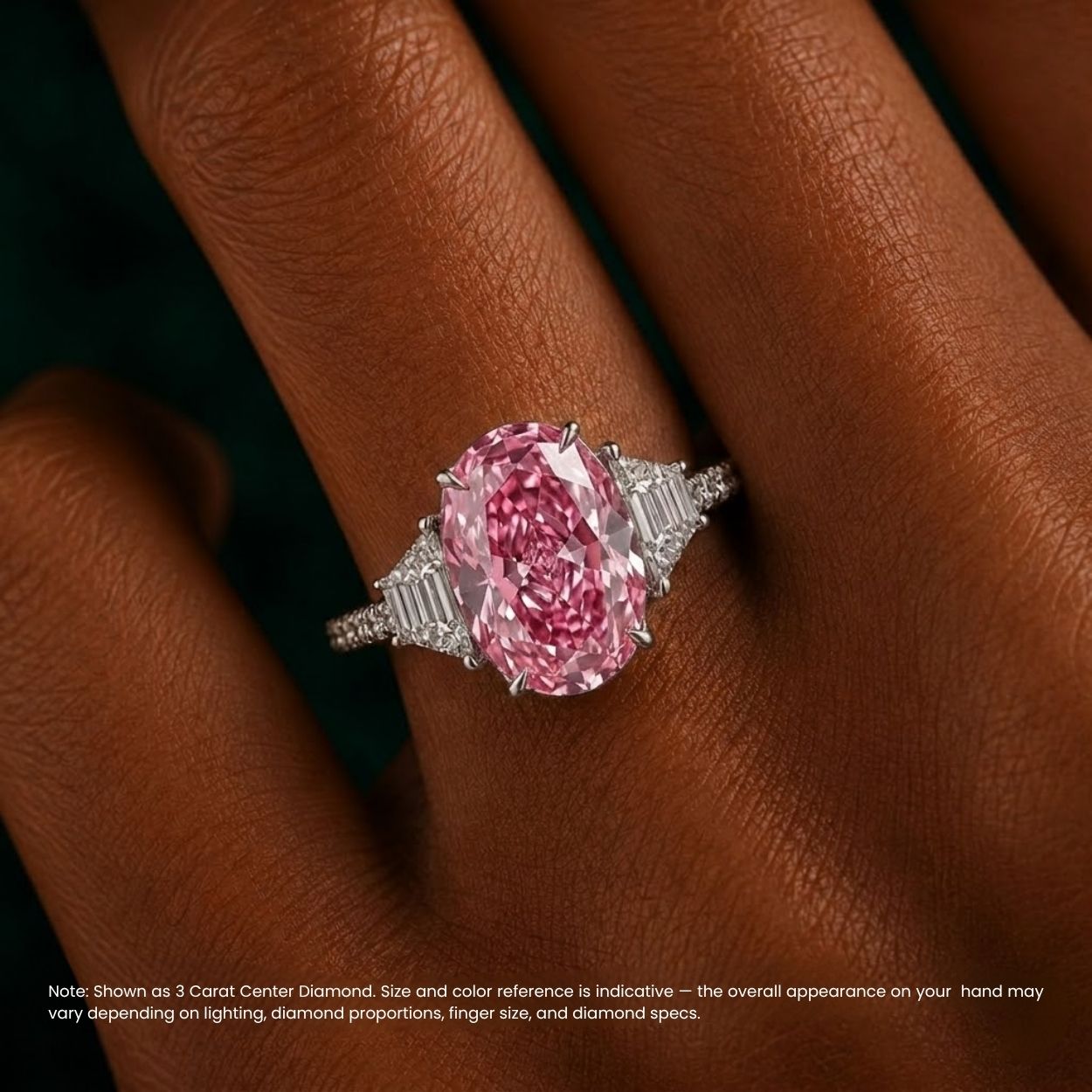 Ingrid Trilogy (Trapezoid Side Diamonds) Fancy Pink Oval Lab Grown Diamond Engagement Ring in White Gold 18K