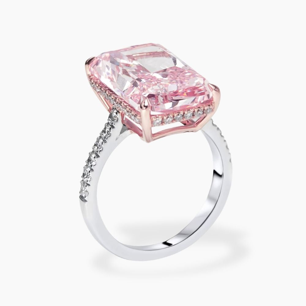 Pave Fancy Pink Radiant Lab Diamond Ring in White Gold 18K (Two Tone)