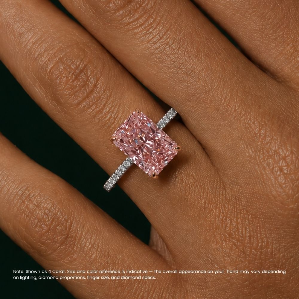 Pave Fancy Pink Radiant Lab Diamond Ring in White Gold 18K (Two Tone)