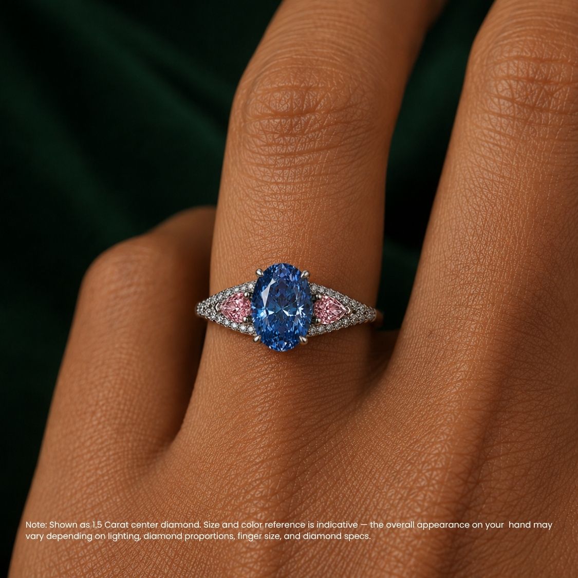 Anastasia Accents (Pink Side Diamonds) Fancy Blue Oval Lab Grown Diamond Engagement Ring in White Gold 18K