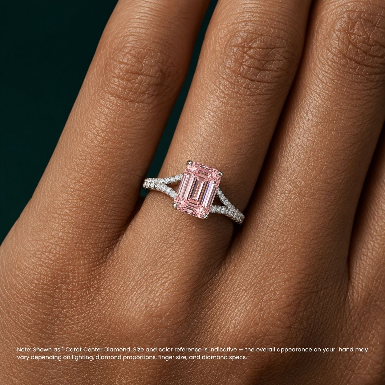 Split Pave Fancy Pink Emerald Lab Grown Diamond Engagement Ring in White Gold 18K