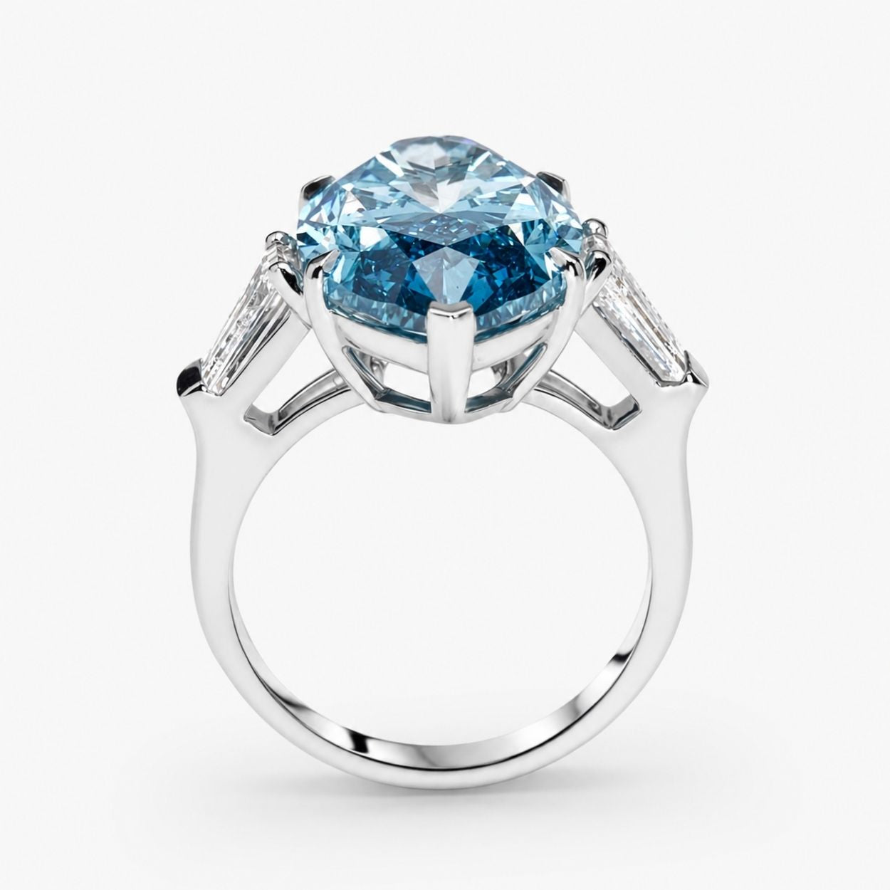 Trilogy (Baguette Side Diamonds) Fancy Blue Marquise Lab Grown Diamond Ring in White Gold 18K