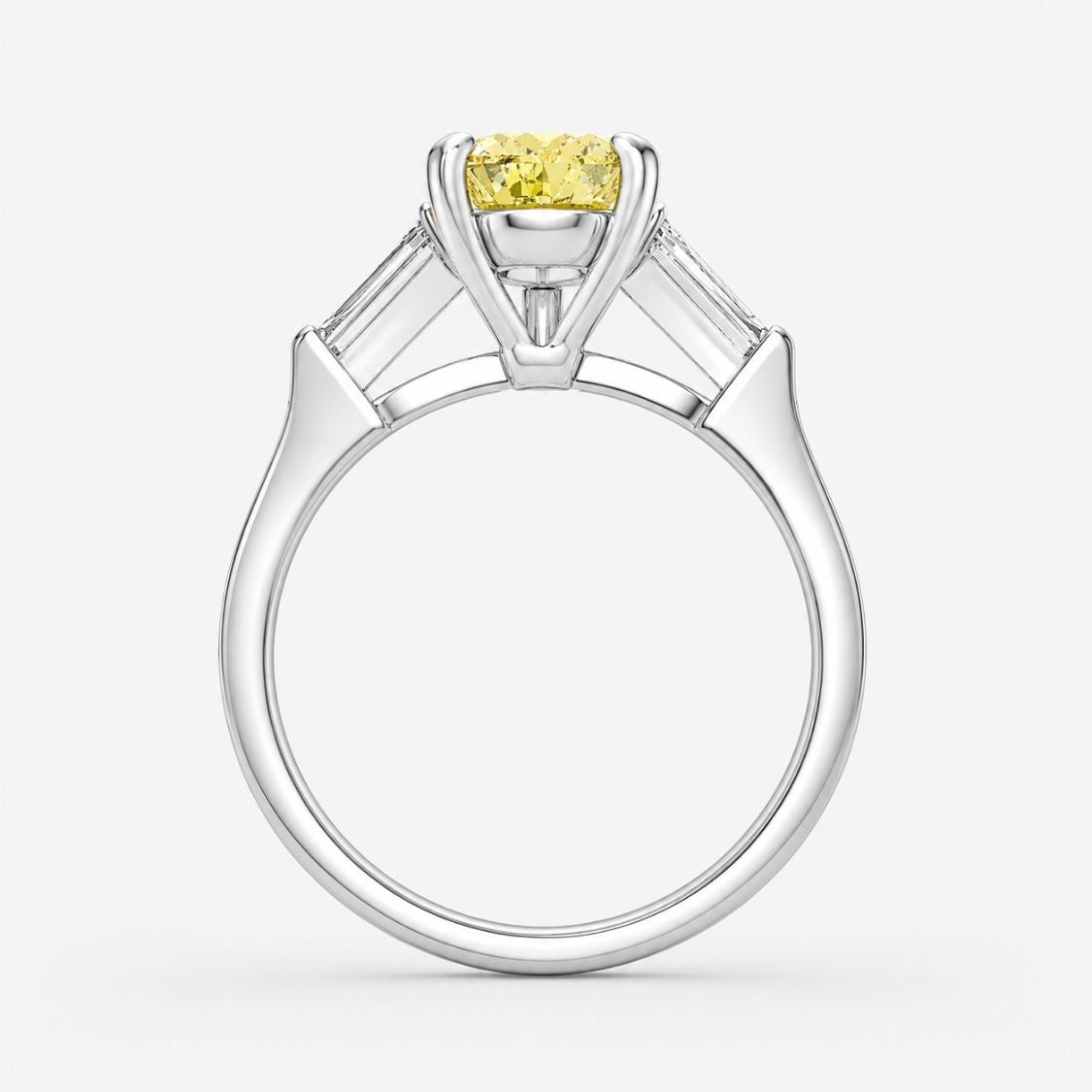Trilogy (Baguette Side Diamonds) Fancy Yellow Pear Lab Grown Diamond Ring in White Gold 18K