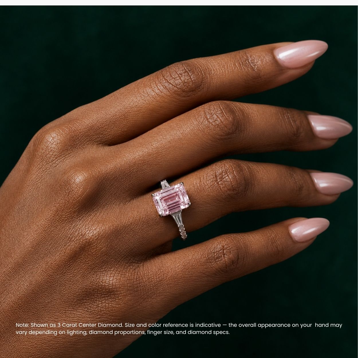 Phoebe Trilogy Fancy Pink Emerald (Baguette Side Diamonds) Lab Diamond Ring in White Gold 18K