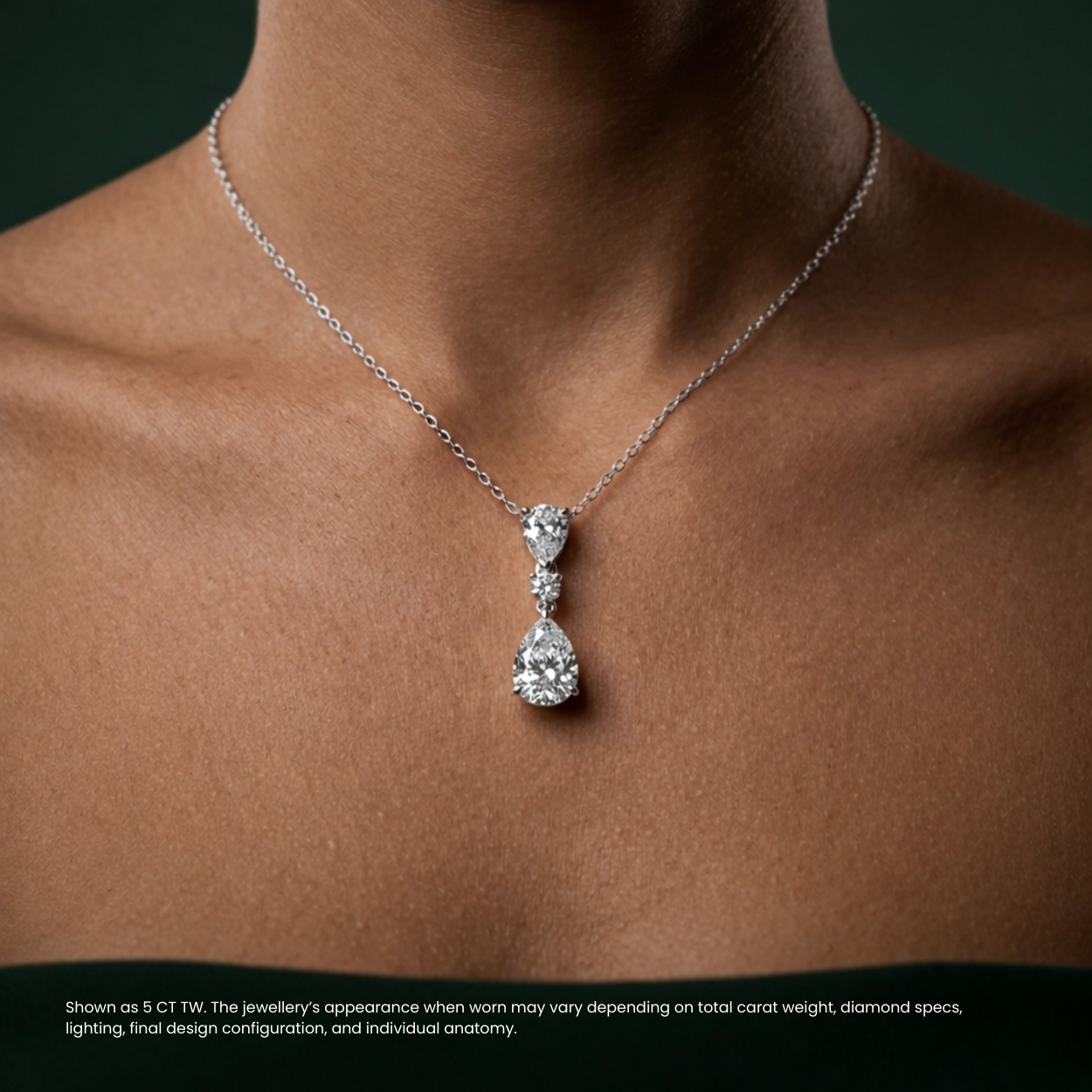 Pear & Round Drop Pendant Lab Diamond Necklace 18K Gold