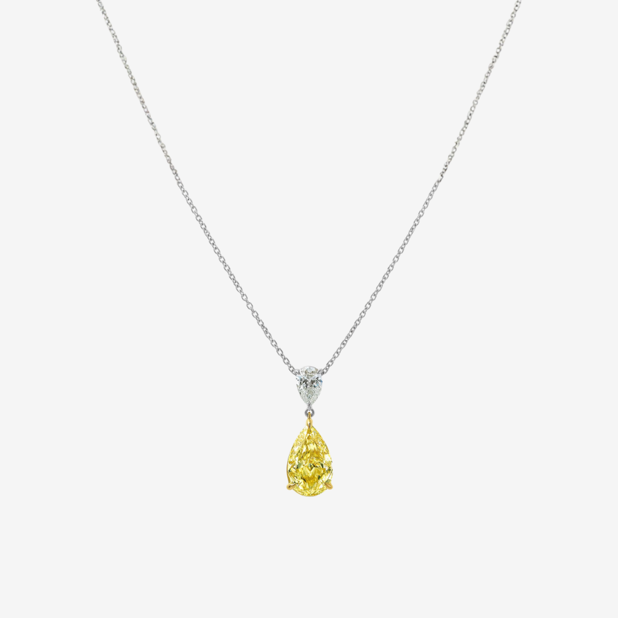 Yellow & White Pear Drop Pendant Lab Diamond Necklace 18K Gold