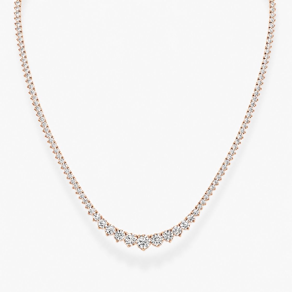 13 Carat Tennis Graduated Riviera Lab Grown Diamond Necklace 18K Gold | 3 Prongs | 16.5 in ∼ 42.5 cm | From 7 to 14 ct