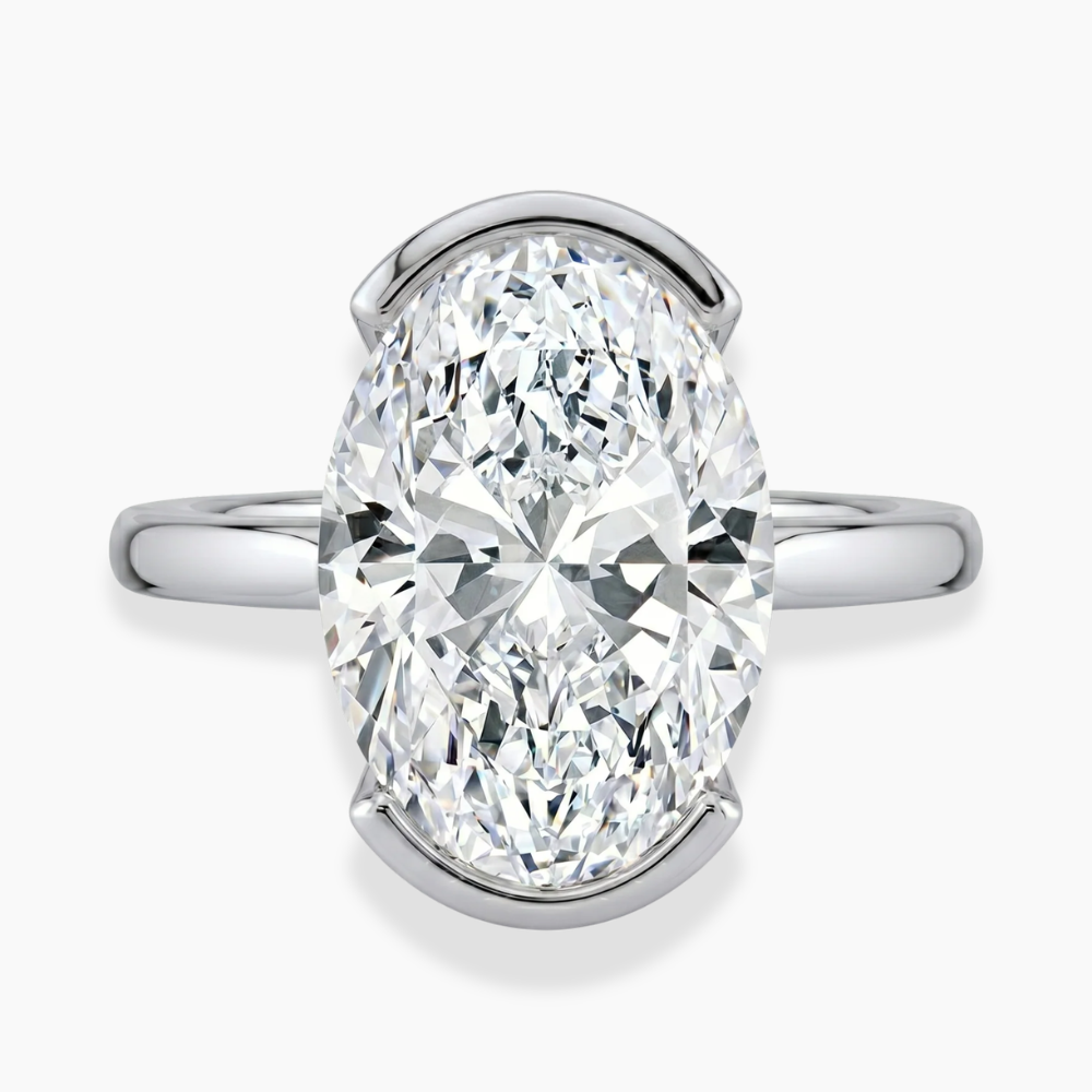 Half Bezel Lab Grown Diamond Engagement Ring in 18K Gold - Oval