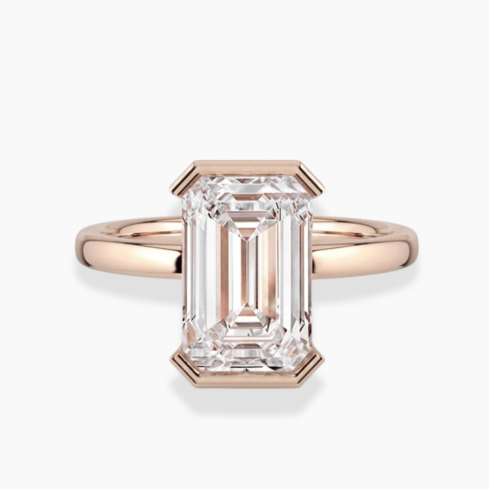Half Bezel Lab Grown Diamond Engagement Ring in 18K Gold - Emerald