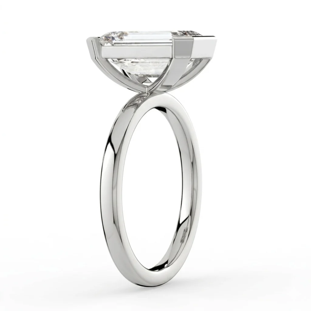 Half Bezel Lab Grown Diamond Engagement Ring in 18K Gold - Emerald