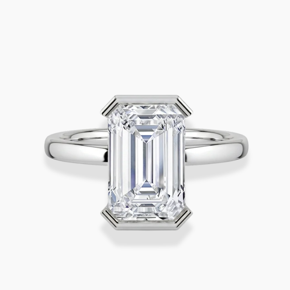 Half Bezel Lab Grown Diamond Engagement Ring in 18K Gold - Emerald