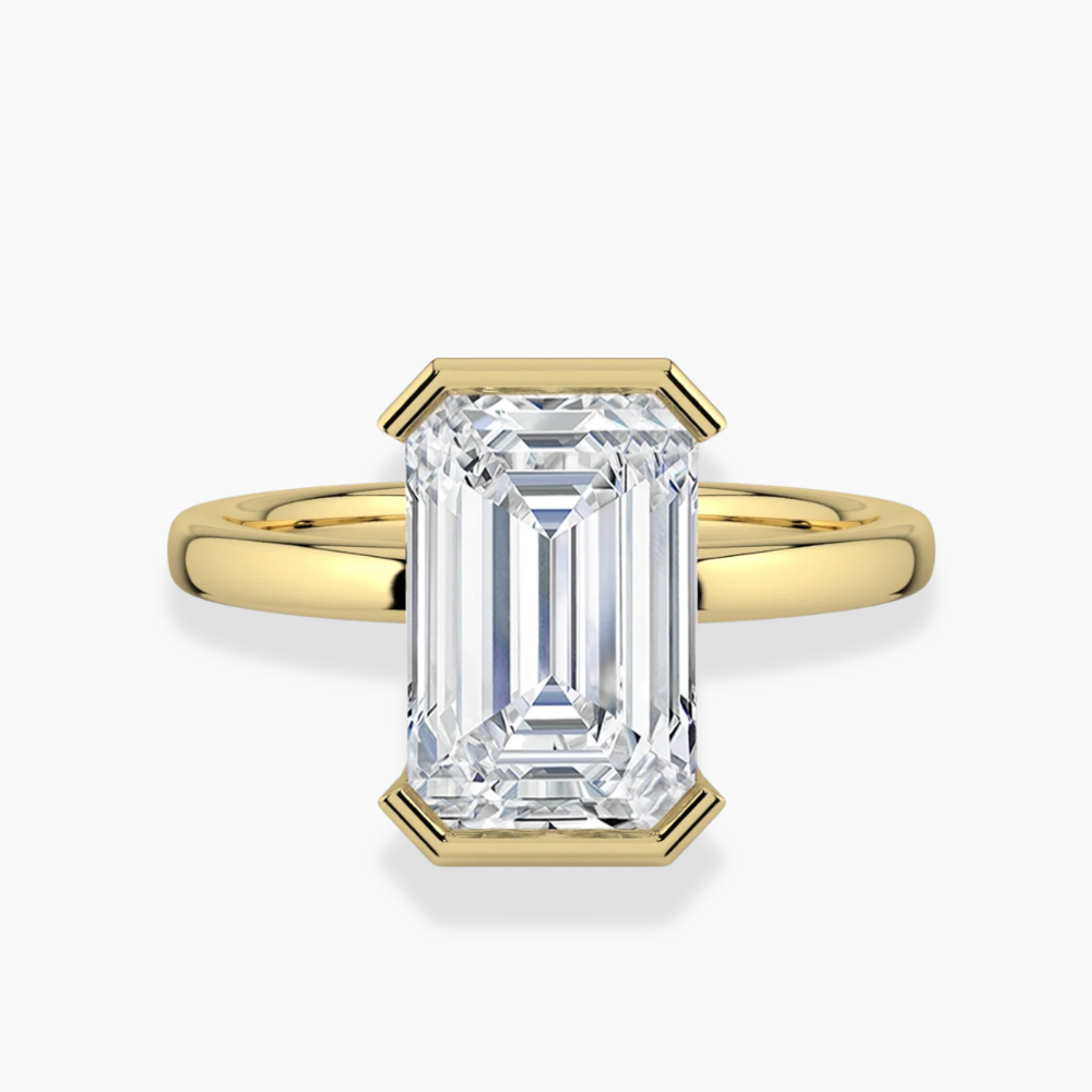 Half Bezel Lab Grown Diamond Engagement Ring in 18K Gold - Emerald