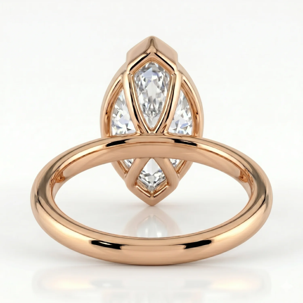 Half Bezel Lab Grown Diamond Engagement Ring in 18K Gold - Marquise