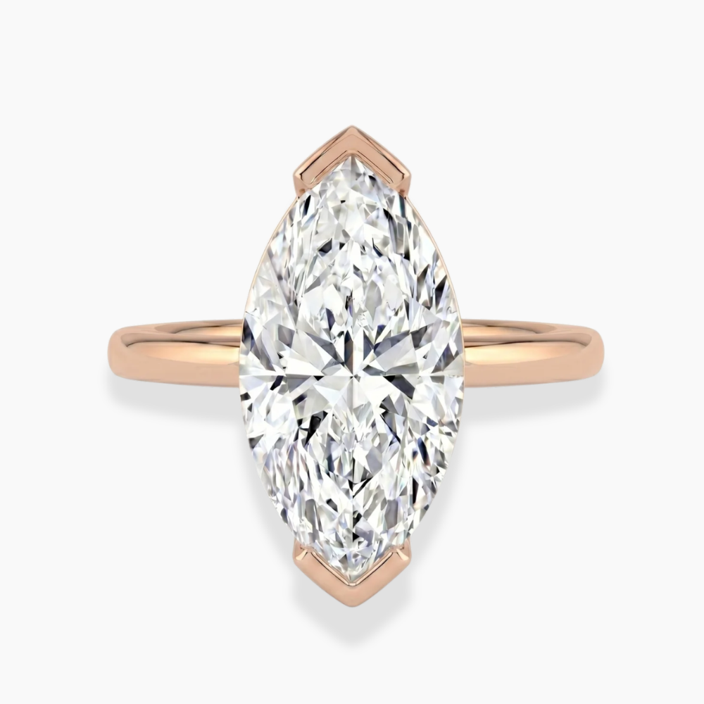 Half Bezel Lab Grown Diamond Engagement Ring in 18K Gold - Marquise