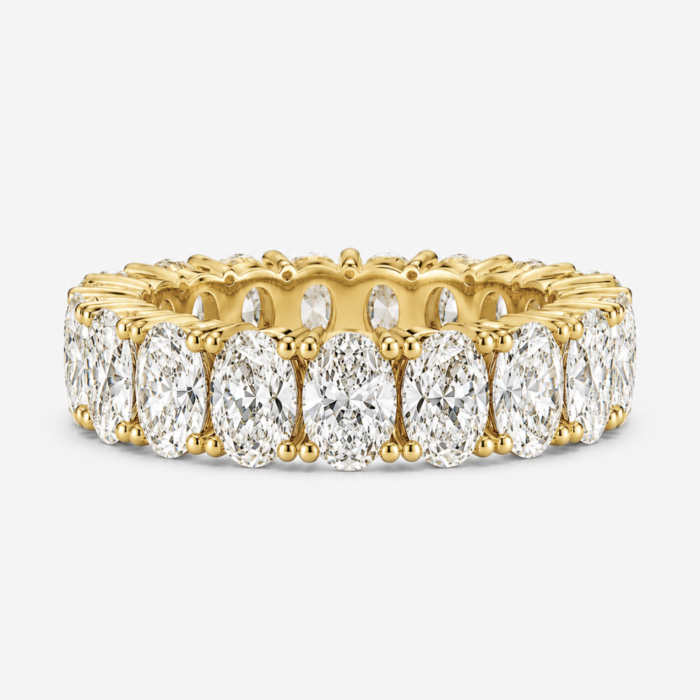 10 ct (10 Carat) Oval Classic Eternity 4-Prong Lab Grown Diamond Band Ring in 18K Gold