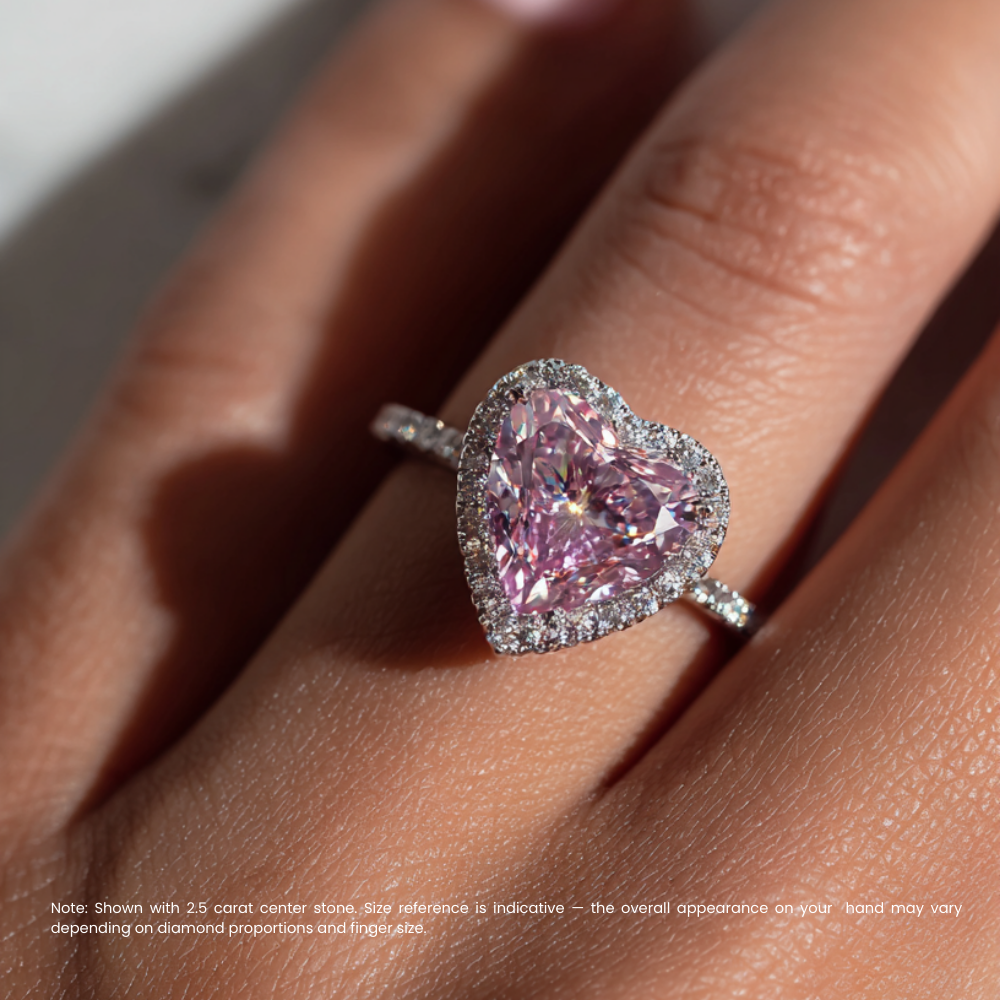 Pave Pink Heart Lab Diamond Ring in White Gold 18K