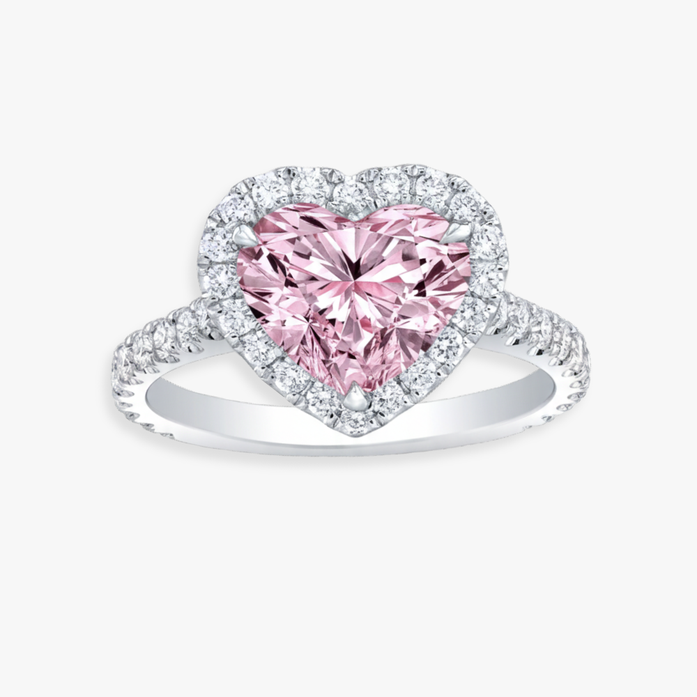 Pave Pink Heart Lab Diamond Ring in White Gold 18K