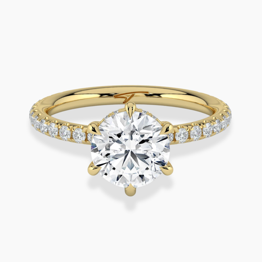 Pave Hidden Halo Lab Diamond Engagement Ring in 18K Gold - Round