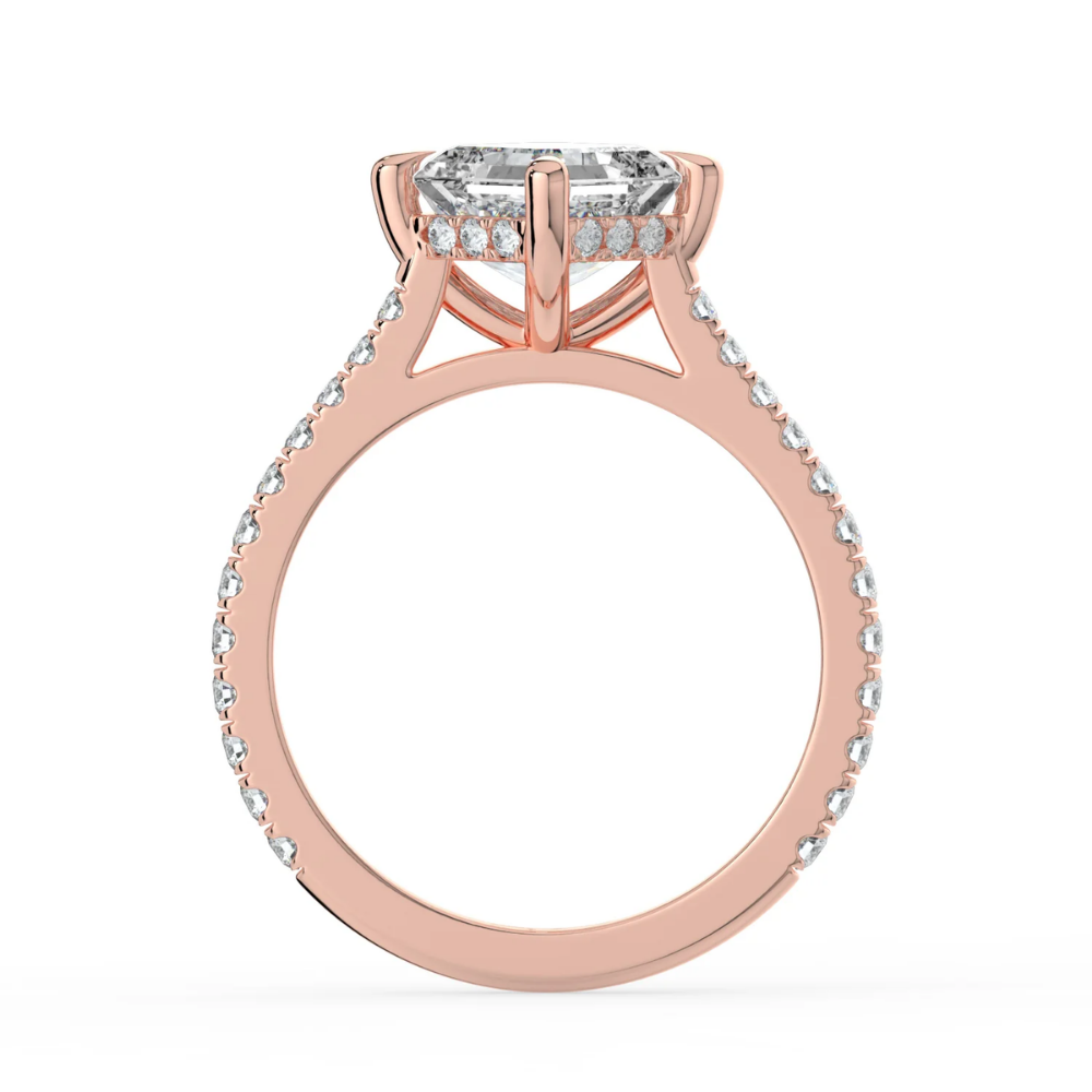 Pave Hidden Halo Lab Diamond Engagement Ring in 18K Gold - Asscher