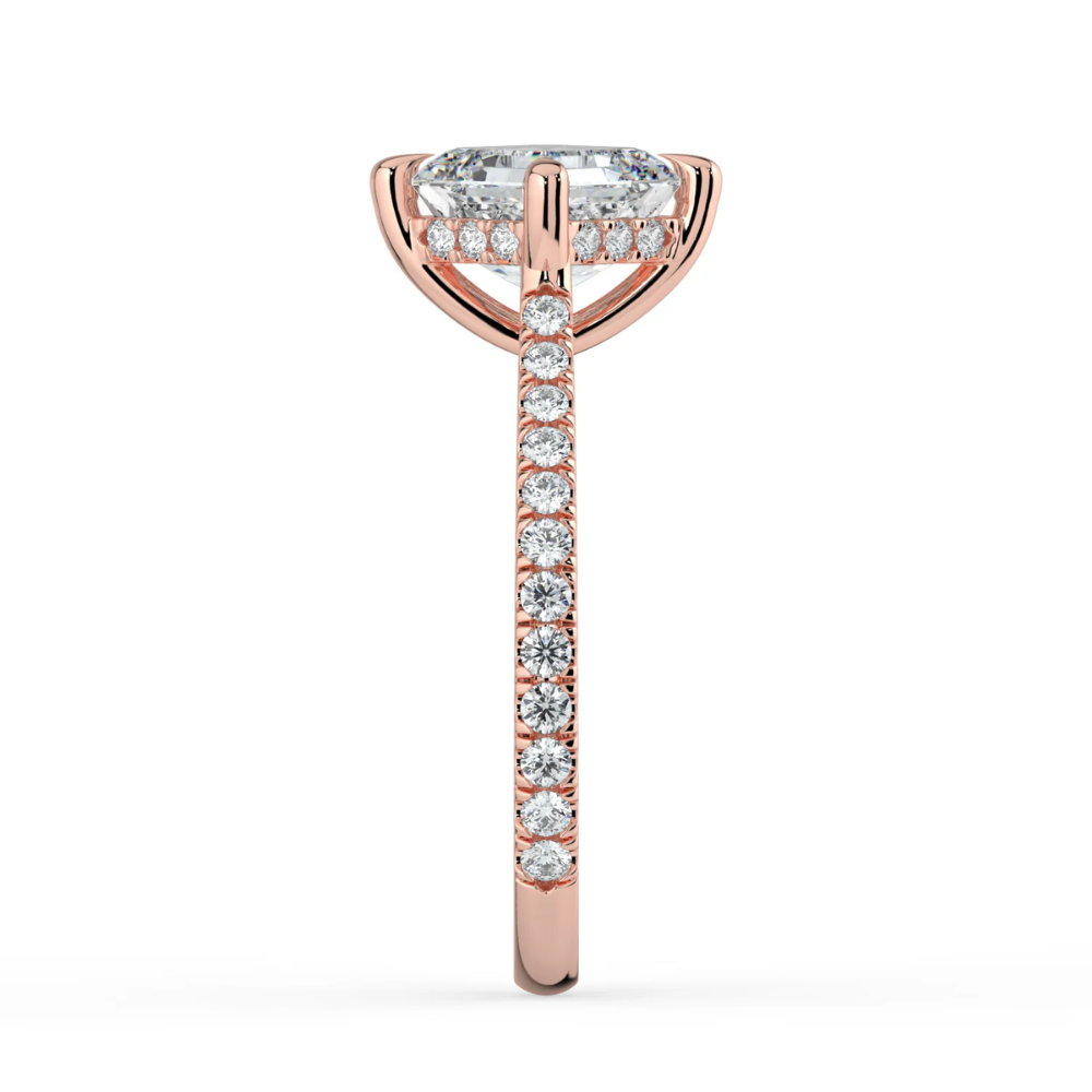 Pave Hidden Halo Lab Diamond Engagement Ring in 18K Gold - Asscher