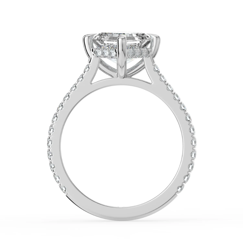 Pave Hidden Halo Lab Diamond Engagement Ring in 18K Gold - Asscher