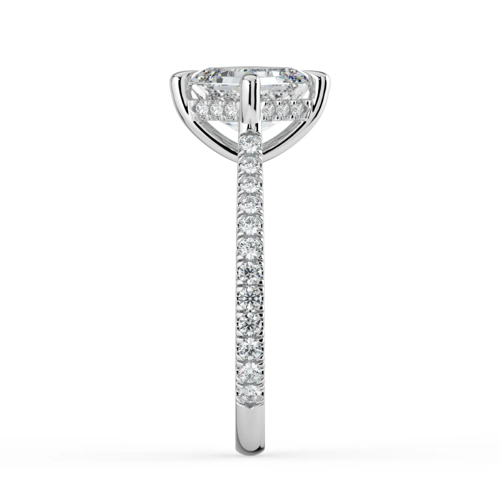 Pave Hidden Halo Lab Diamond Engagement Ring in 18K Gold - Asscher