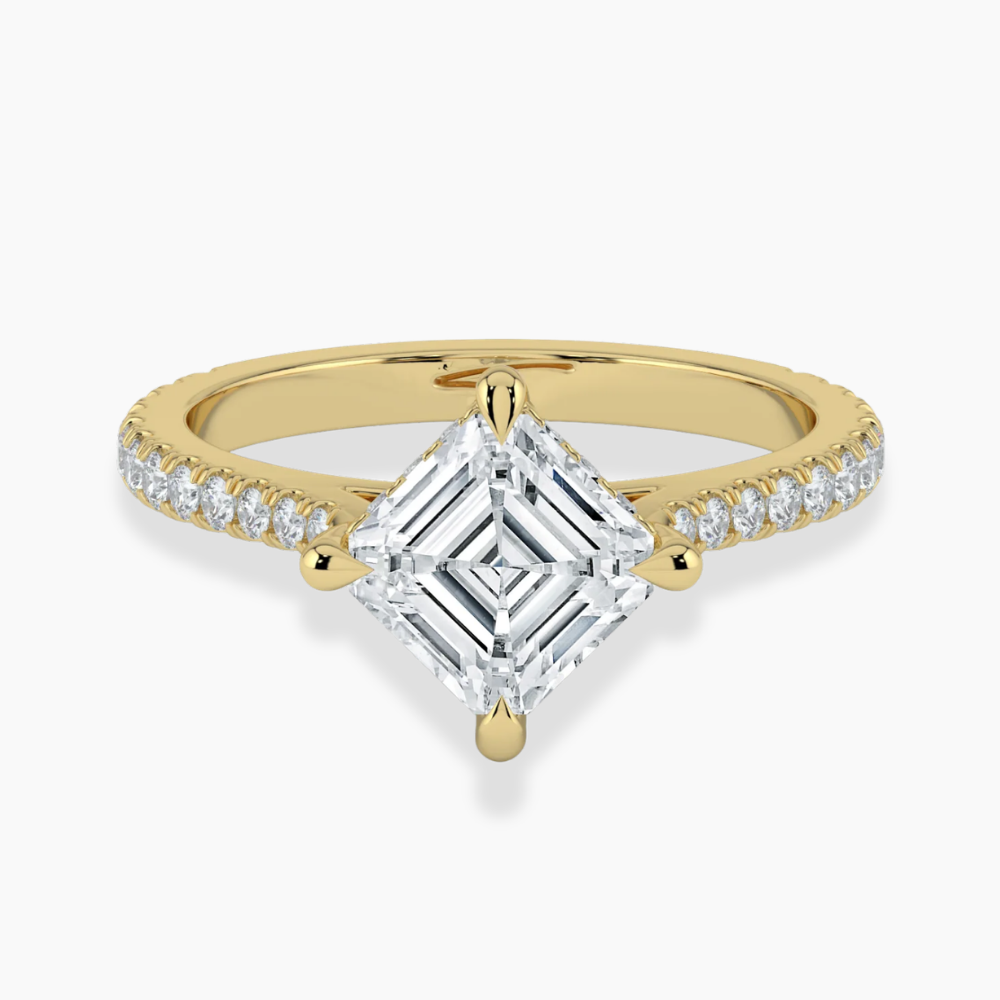 Pave Hidden Halo Lab Diamond Engagement Ring in 18K Gold - Asscher