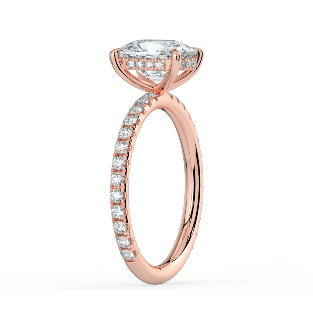 Pave Hidden Halo Lab Diamond Engagement Ring in 18K Gold - Elongated Cushion