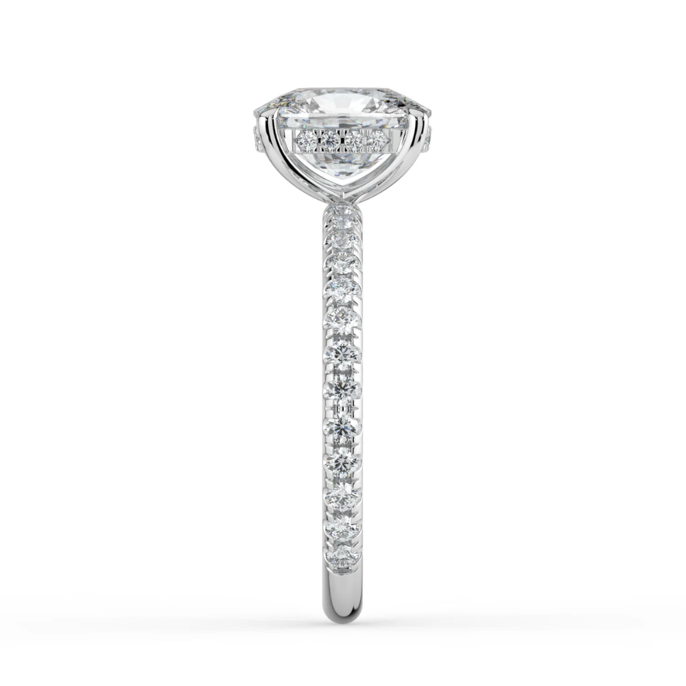 Pave Hidden Halo Lab Diamond Engagement Ring in 18K Gold - Elongated Cushion