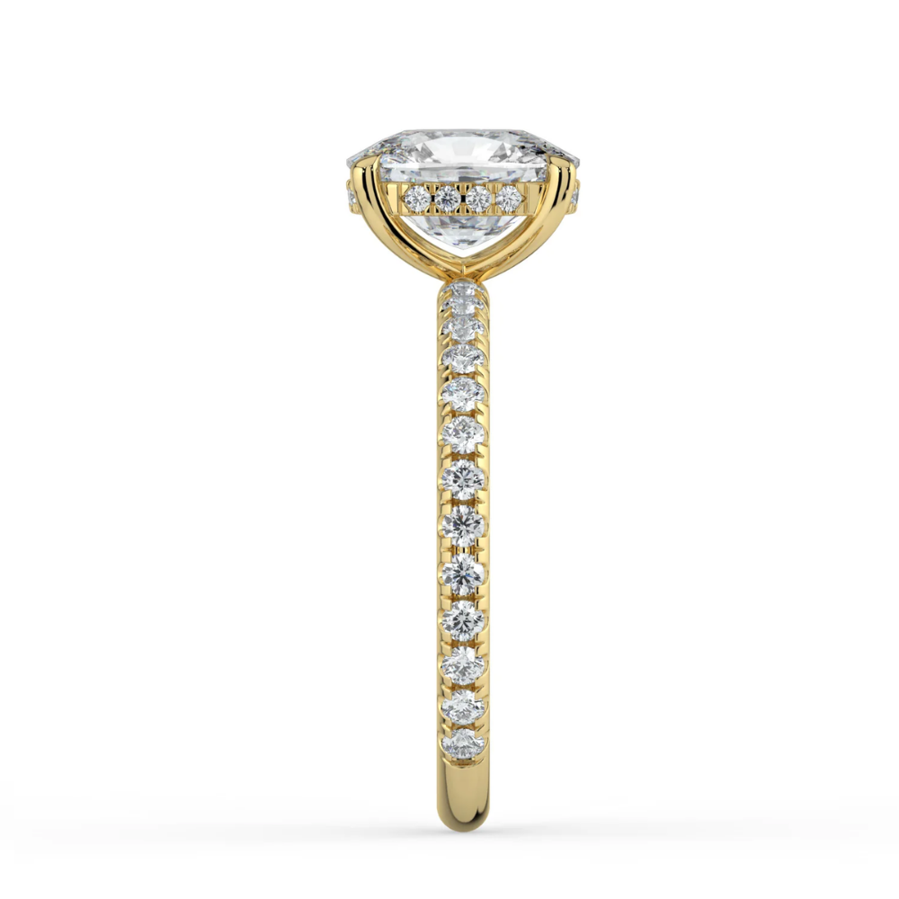 Pave Hidden Halo Lab Diamond Engagement Ring in 18K Gold - Elongated Cushion