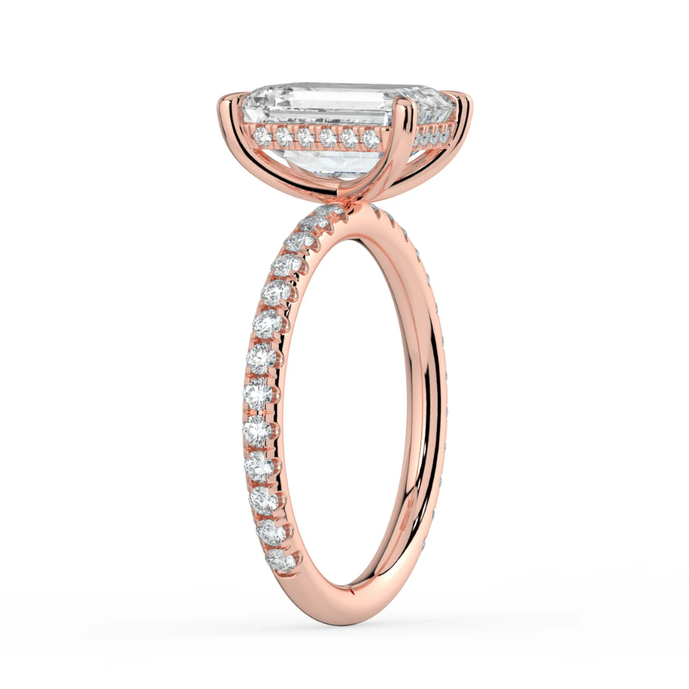 Pave Hidden Halo Lab Diamond Engagement Ring in 18K Gold - Emerald