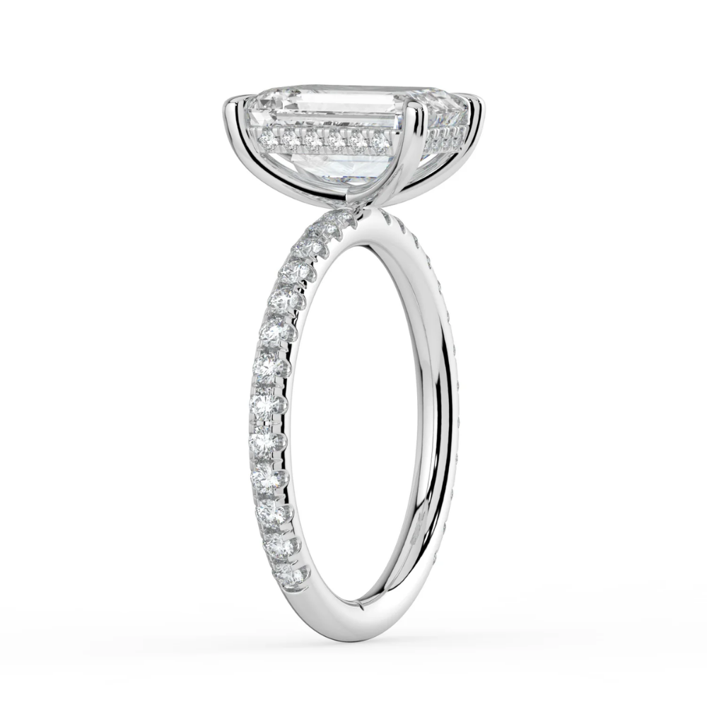Pave Hidden Halo Lab Diamond Engagement Ring in 18K Gold - Emerald