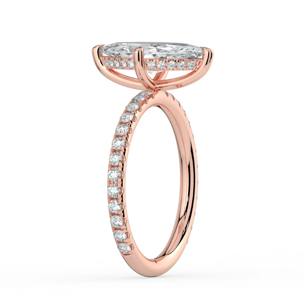 Pave Hidden Halo Lab Diamond Engagement Ring in 18K Gold - Marquise